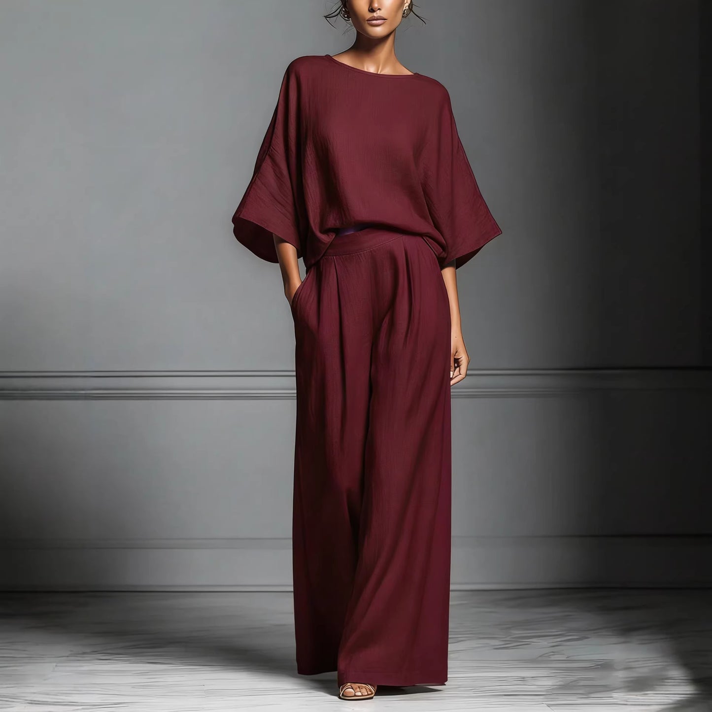 Womens Fashionable And Elegant Flared-Sleeve Linen Suit
