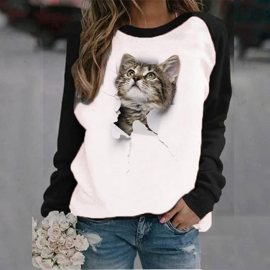 Sweatshirt med rund hals og dyreprint
