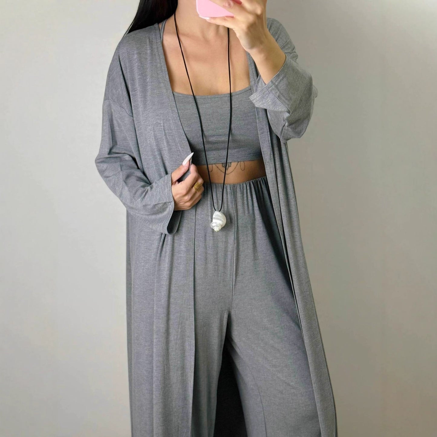 Women's Casual Long-sleeved Cardigan High-waisted Trousers Vest