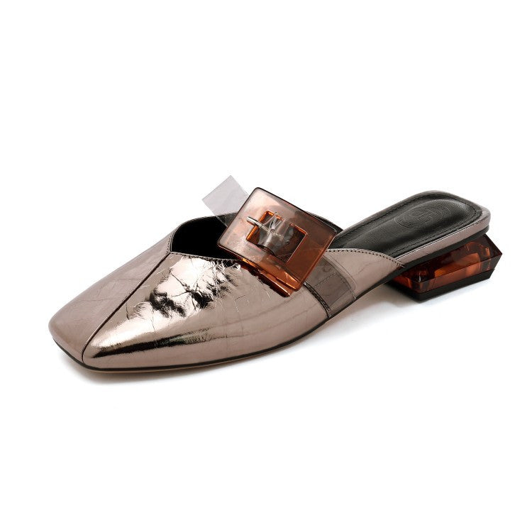 Crystal Heel Half Sandals Slippers Women All-match First Layer Cowhide