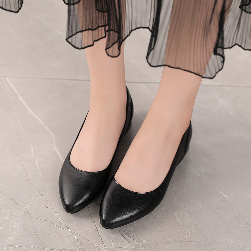 Autumn Cowhide Flat Pointed Low-cut Shoes