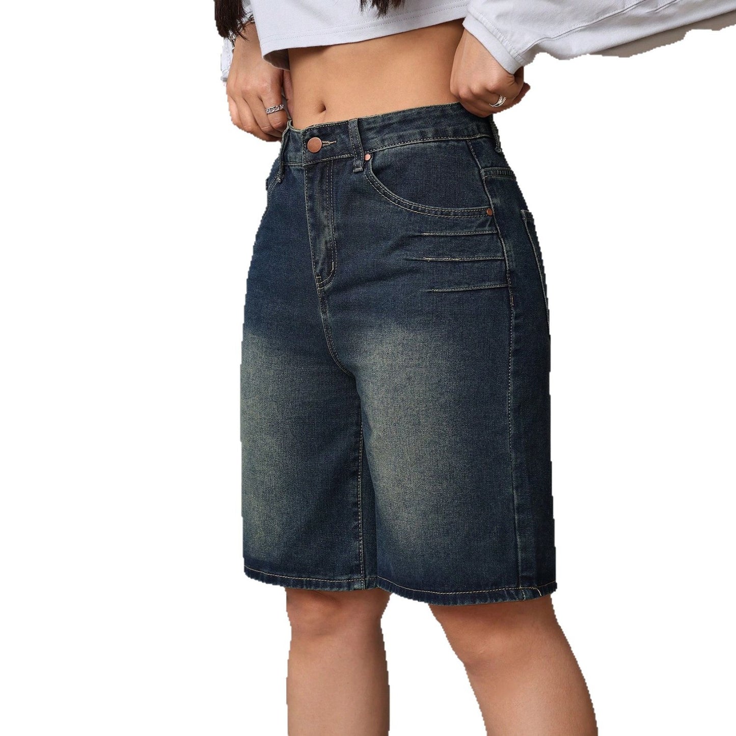 Womens Fashionable Vintage Washed Denim Shorts