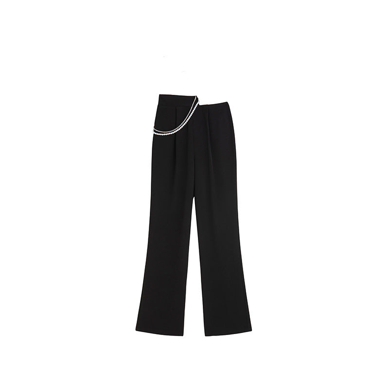 Women's High Waist Drape Rhinestone Waist Chain Wide Leg Pants