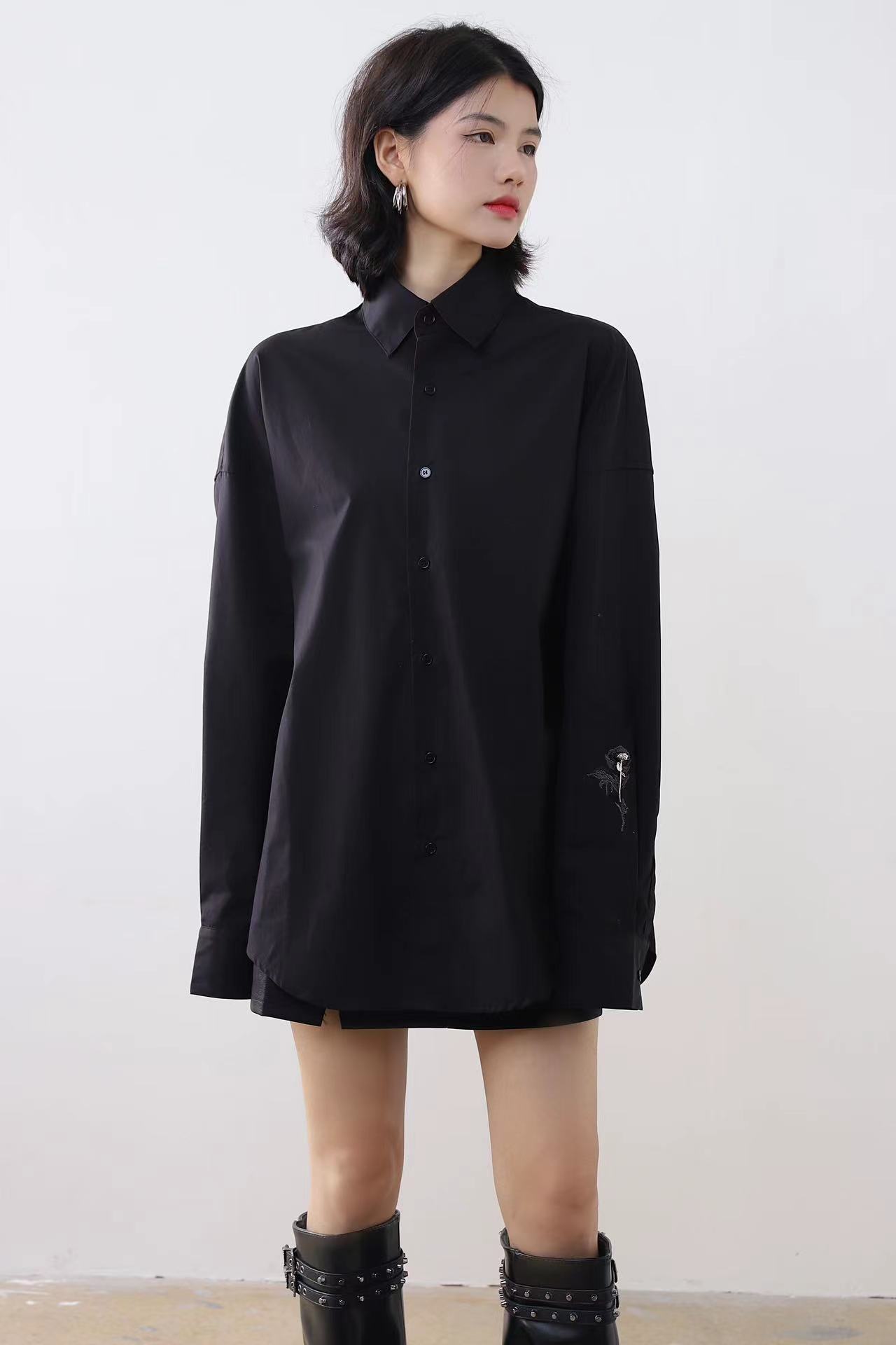 Vintage Rose Embroidered Shirt Coat Women's Casual Long-sleeved Top