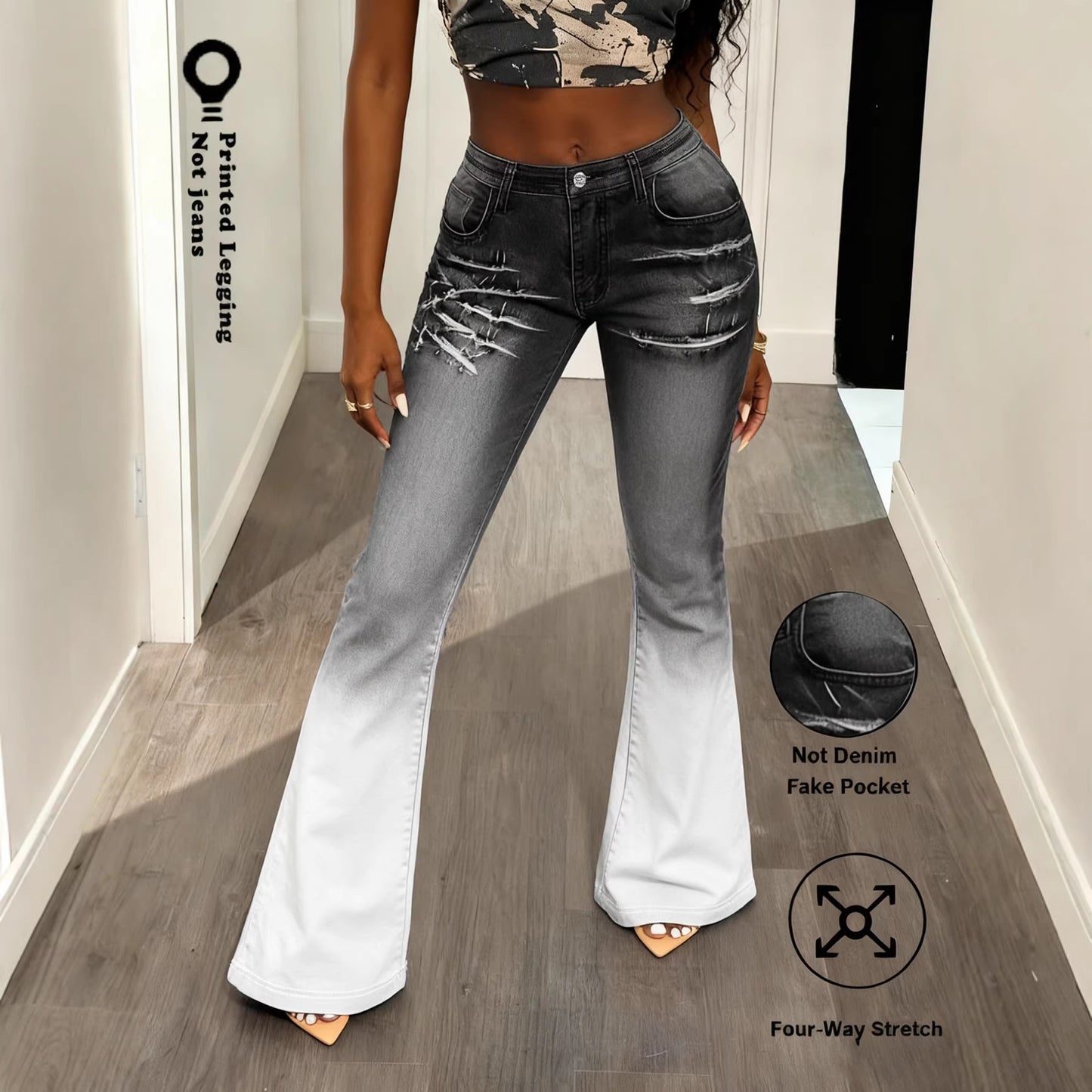 Comfortable And Versatile Faux Denim Printed Base Leggings