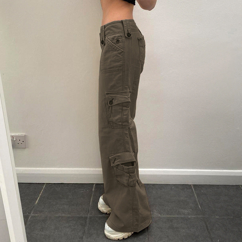 Womens Retro Style Irregular Wide Pocket Denim Jeans With A Wide Belt