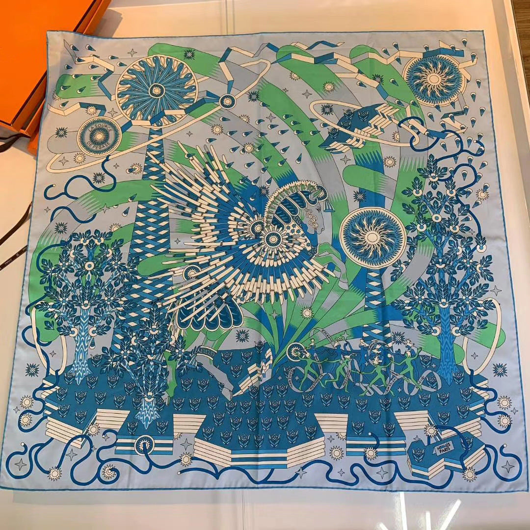 Handmade Hemming Twill Silk Printed Shawl