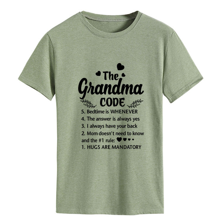The Grandma Code Round Neck Letter Print Short Sleeves
