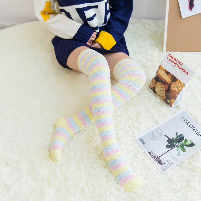 Winter long tube coral fleece ladies over the knee socks