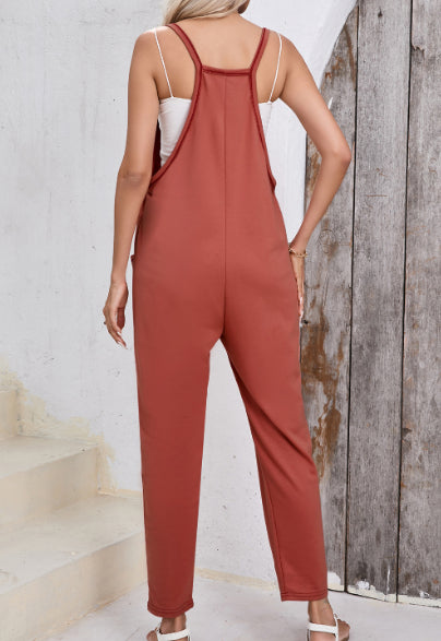 Black Side Pockets Harem Pants Sleeveless V Neck Jumpsuit