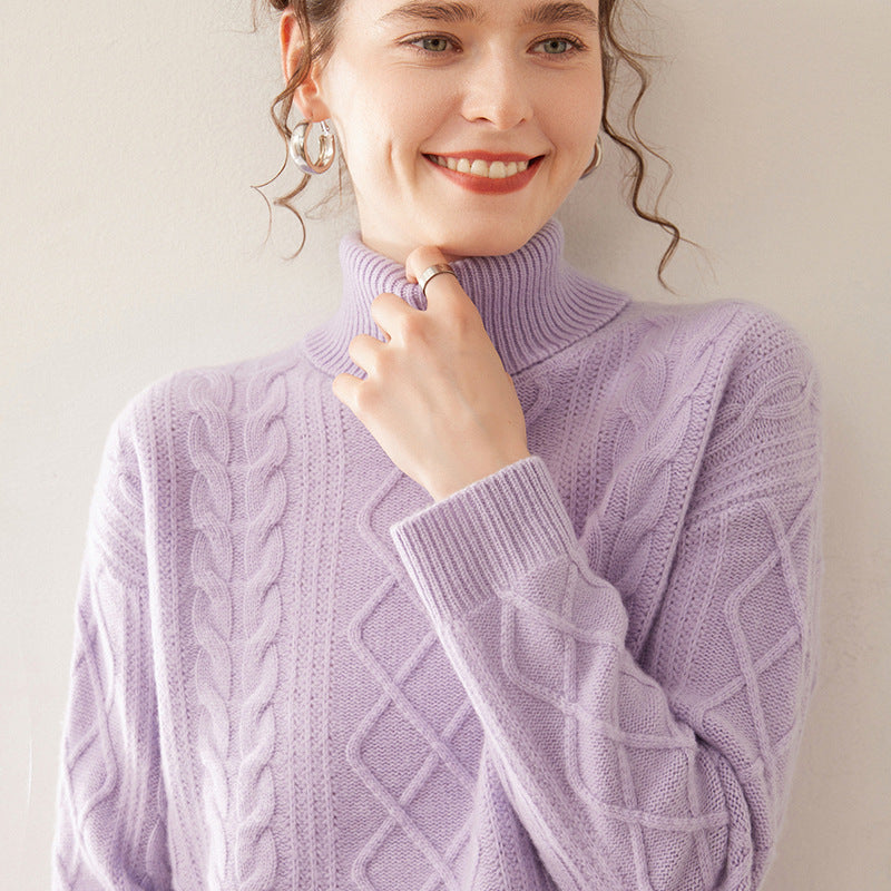 Women's High Lapel Cashmere Loose Lazy Sweater Three-strand Thickened Knitting Bottoming Shirt Top