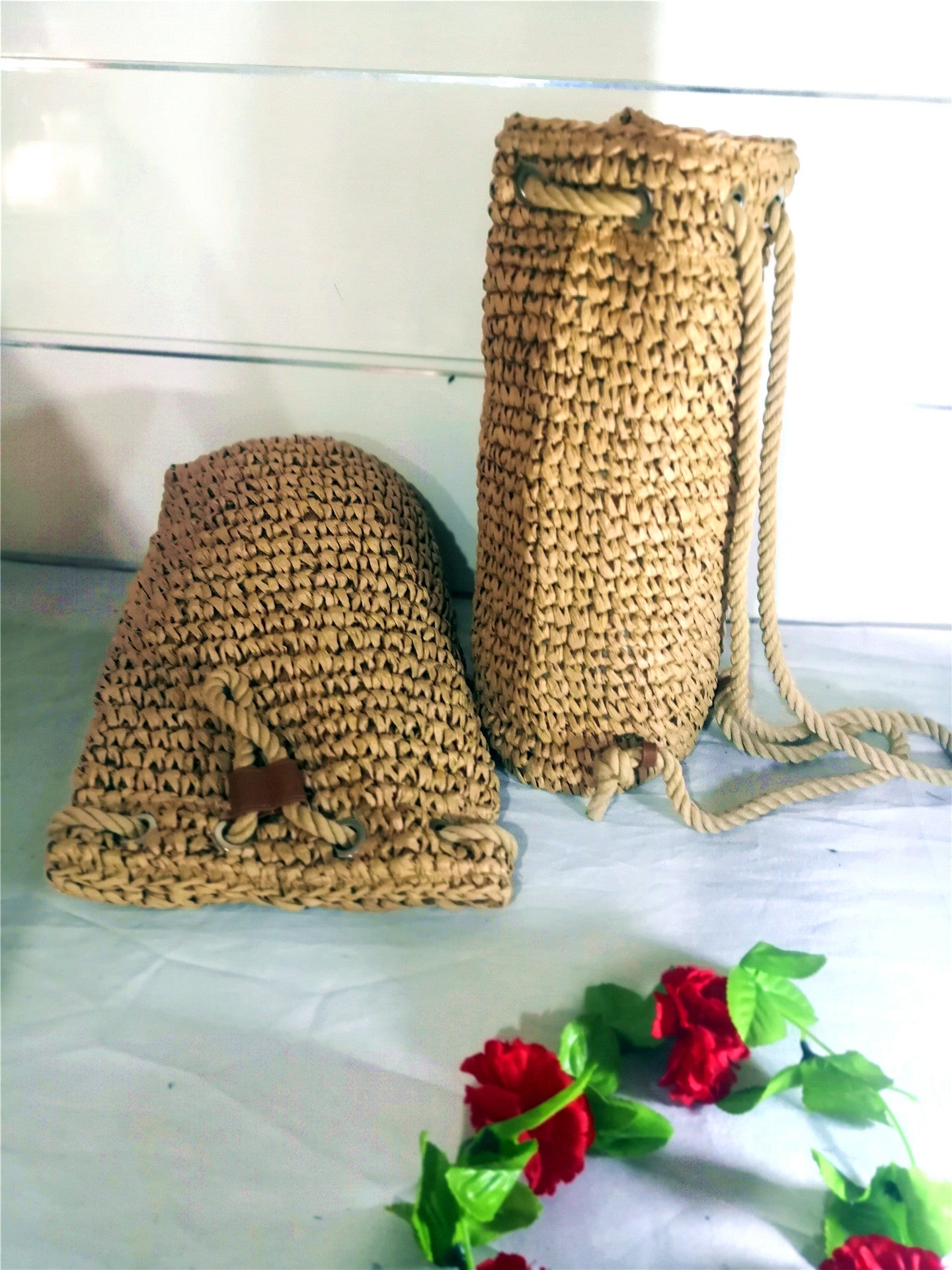 Fashion Crochet Backpack Large Capacity Photo Vacation Beach Shopping Straw Bag