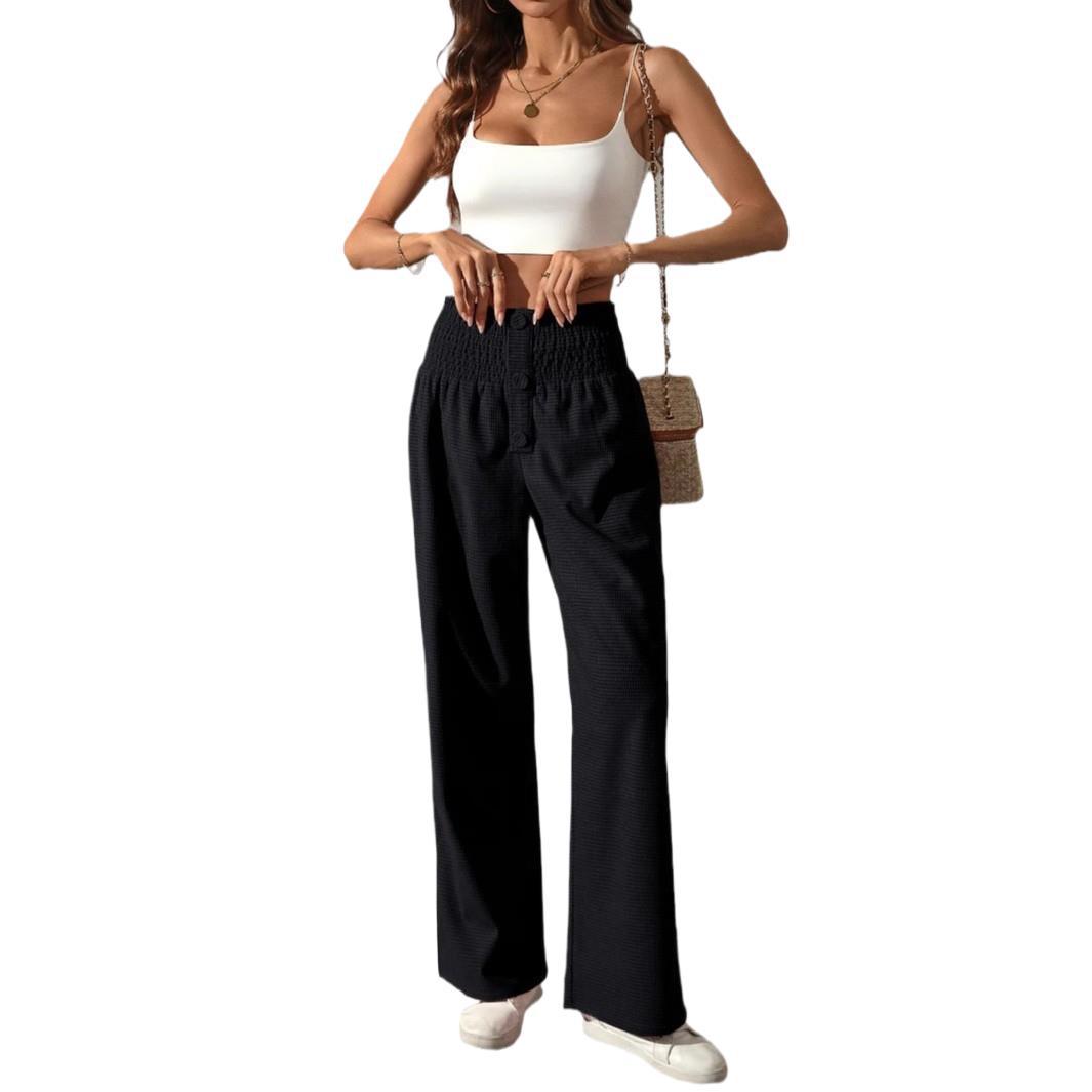 Autumn Versatile Solid Color High Waist Wooden Ear Pants