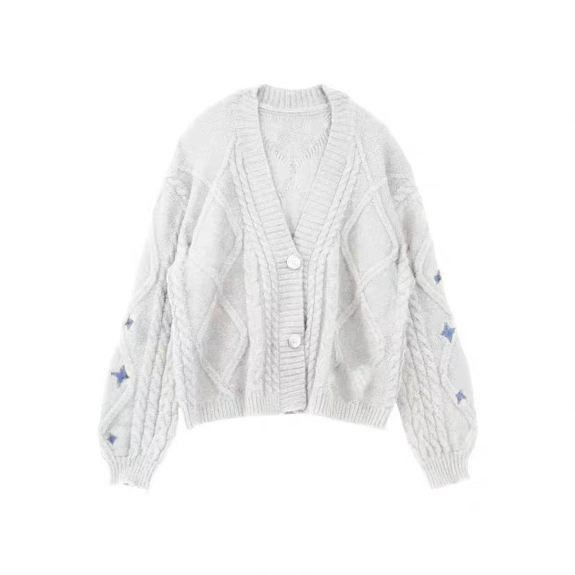 Sweater Cardigan Coat Embroidery Casual Knitting