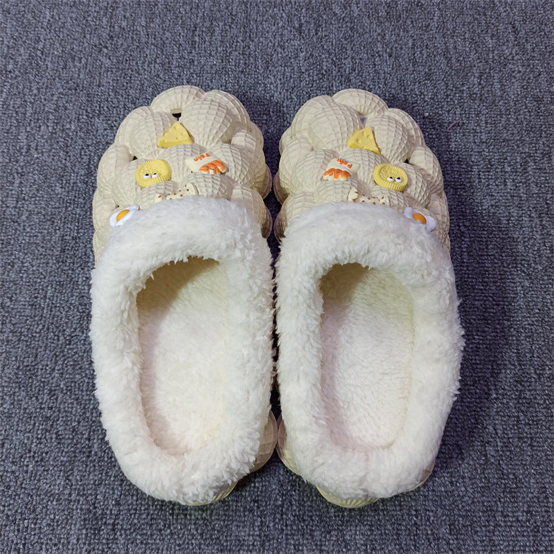 Men's And Women's Fashion Litchi Bubble Platform Non-slip Warm Cotton Slippers
