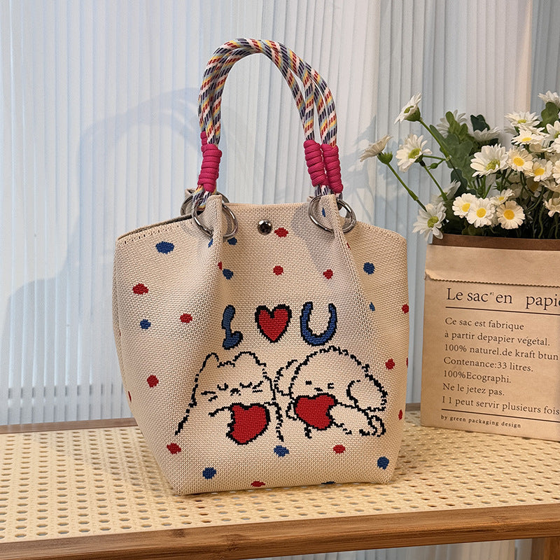 Knitted Buckle Bag Portable Large Capacity