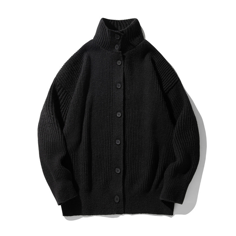 Japansk-inspireret Retro Turtleneck Cardigan Sweater til Mænd – Efterårs- og Vinterstil med Afslappet Udtryk