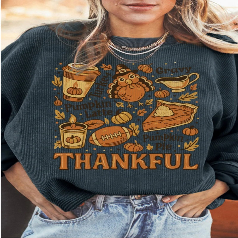 Mørkegrå snoet ribbet THANKFUL-printet baggy sweatshirt