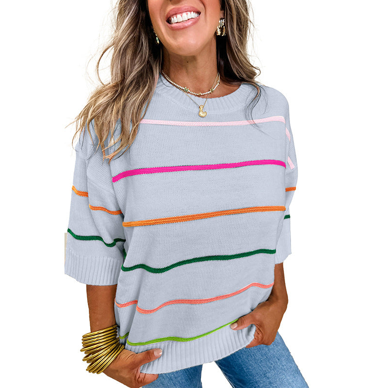 Color Contrast Patchwork Round Neck Sweater