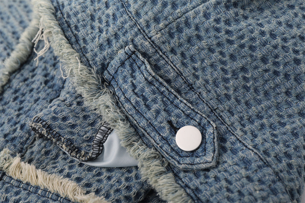 Washed And Worn Raw Edge Cat Beard Denim Coat