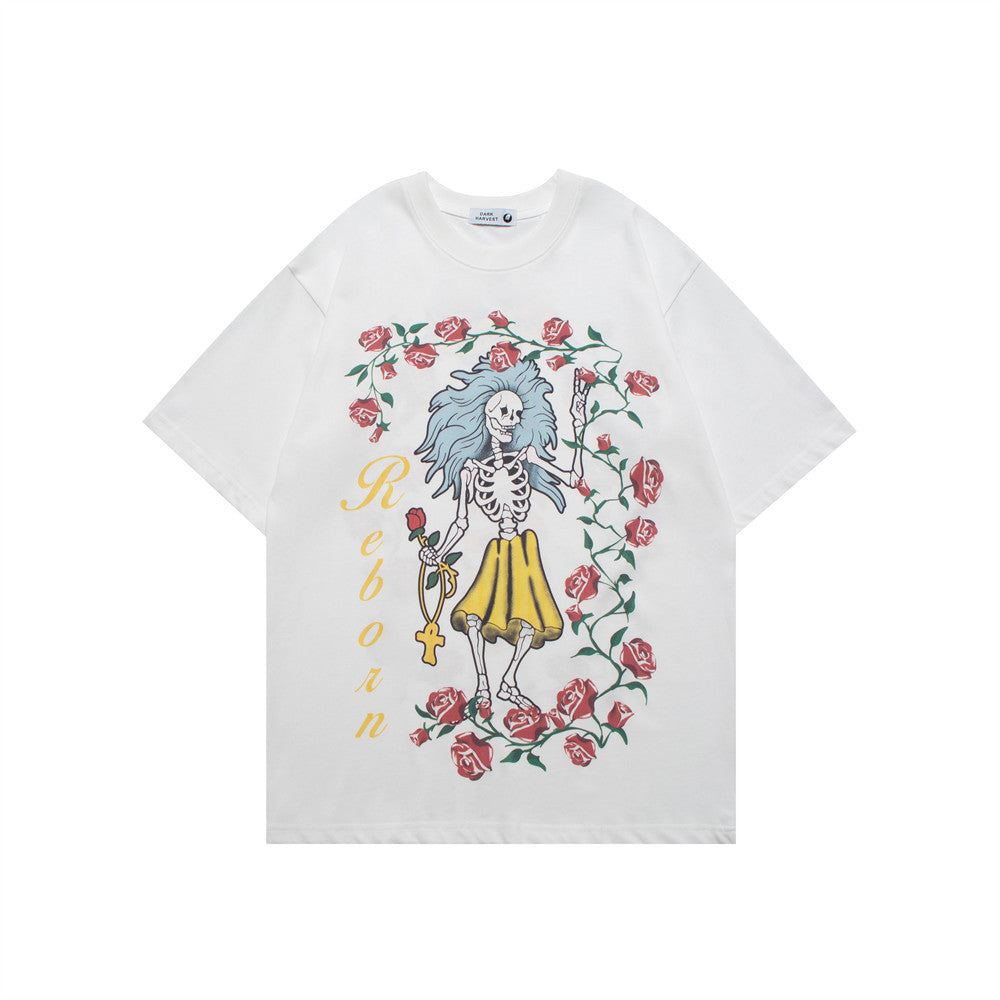 Hip Hop Skull Print Bottoming Short Sleeve T-Shirt