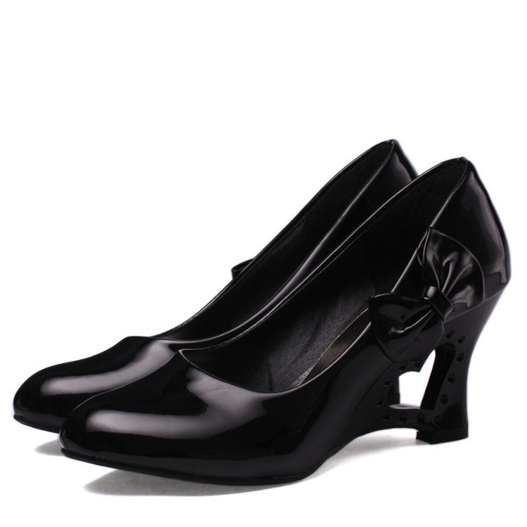 Women's Fashion Simple Bow Round Head High Heels