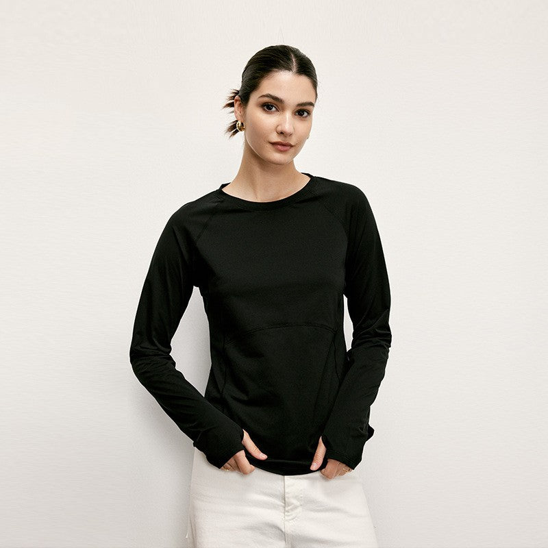 Women's T-shirt New Solid Loose Versatile Round Neck