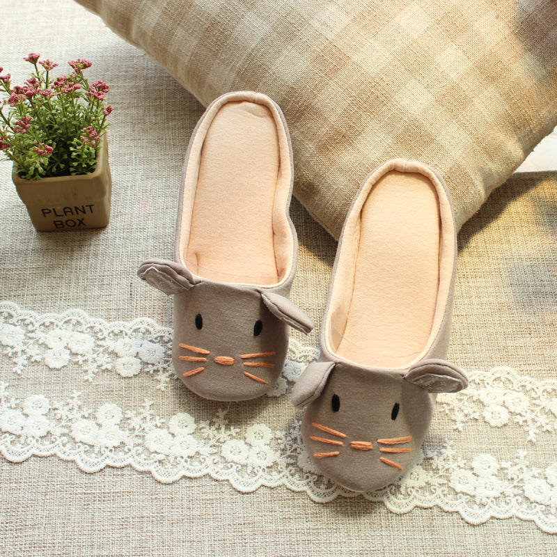 Home Floor Slippers Embroidered Mouse Shape