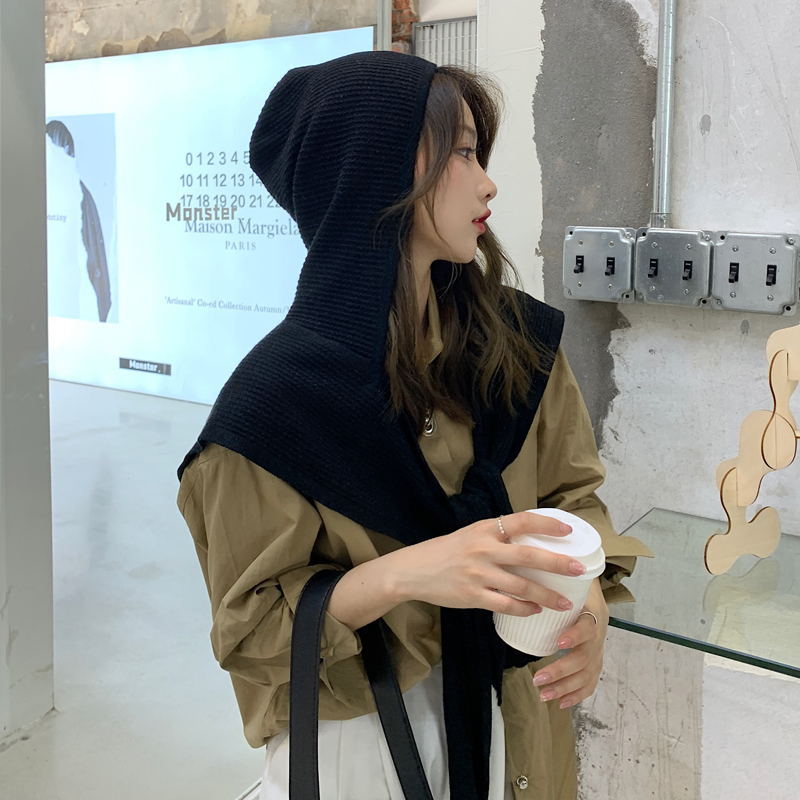 Women's Autumn Winter Wool Straight Stripe Hooded Shawl