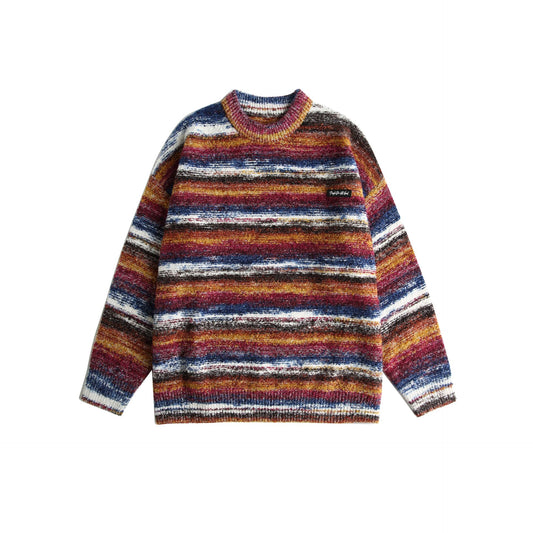 Street Neutral Contrast Color Stripes Couple Sweater Men And Women