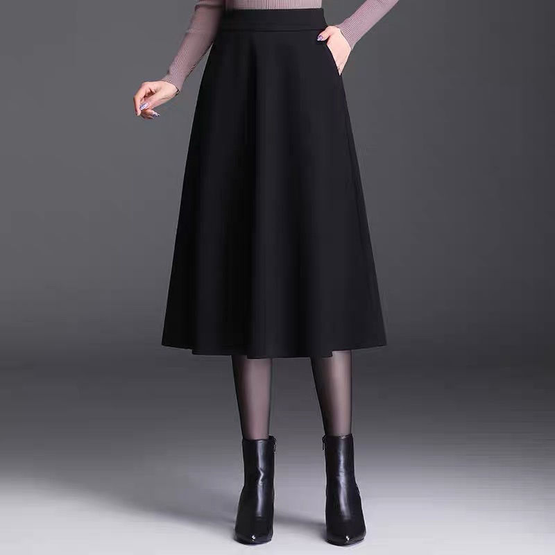 Woolen Skirt Women's Mid-length High Waist Umbrella Skirt