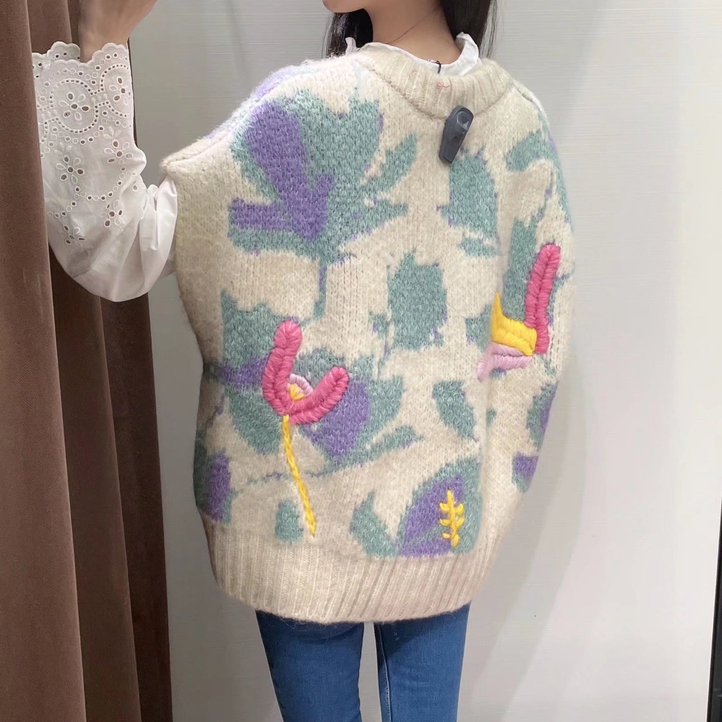 V-Neck Embroidered Knit Tank Top