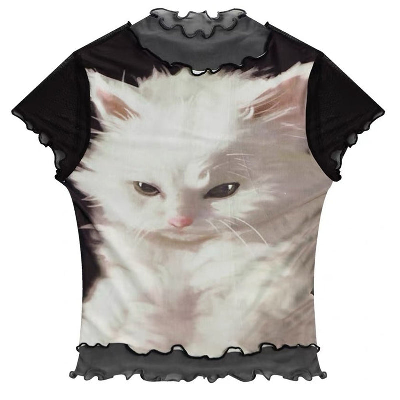 Black Mesh Short-sleeve T-shirt For Women Summer Half-sleeve
