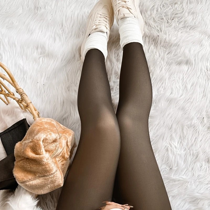 Thick Black Sheer Skin-toned Leg-warming Autumn And Winter Essential Fleece-lined Tights