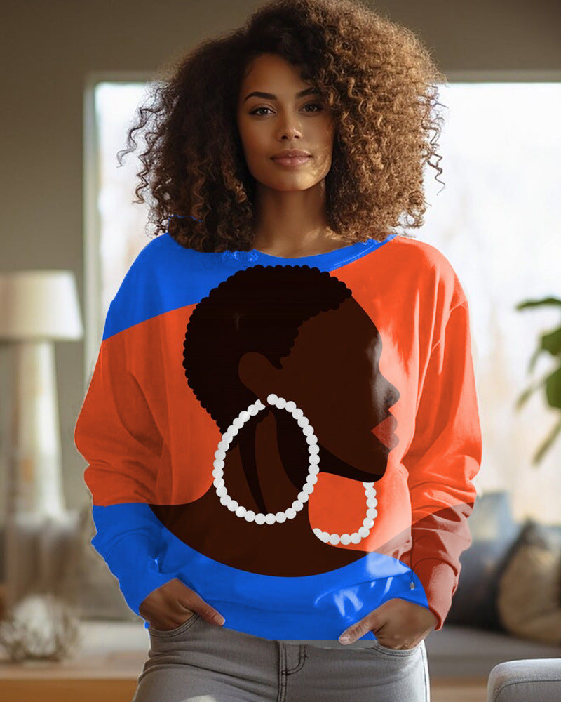 Polyester Women's Round-neck Long-sleeved Sweater Printing