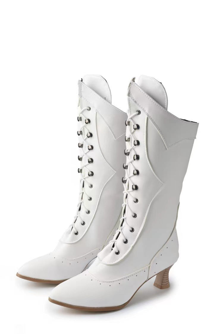 Lace-up Martin Boots Wine Cup Heel Round Toe Large Size Women's Boots