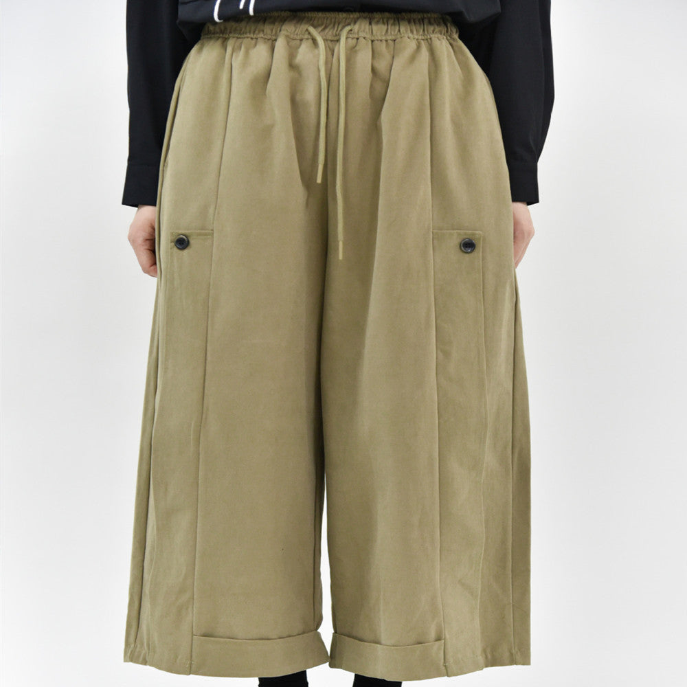 Women's Half-rolled Leg Simple Side Stripe Design Loose Wide-leg Pants