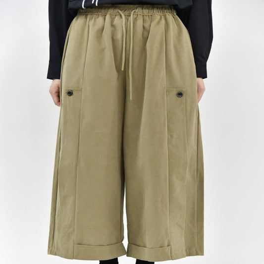 Women's Half-rolled Leg Simple Side Stripe Design Loose Wide-leg Pants