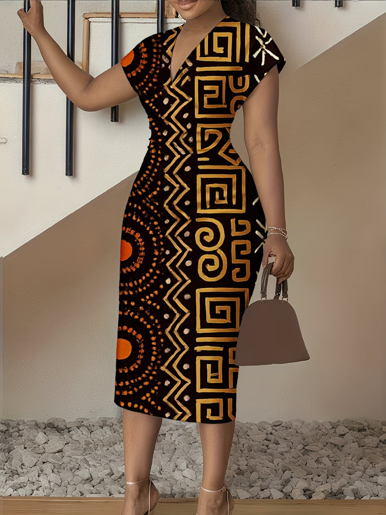 New Floral V-Neck Sheath Short-Sleeve Dress For Women