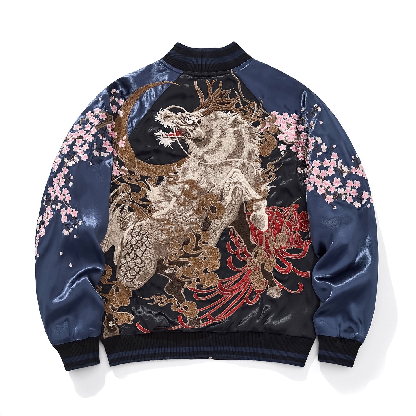 Heavy Duty National Style Kylin Beast Embroidered Baseball Jacket