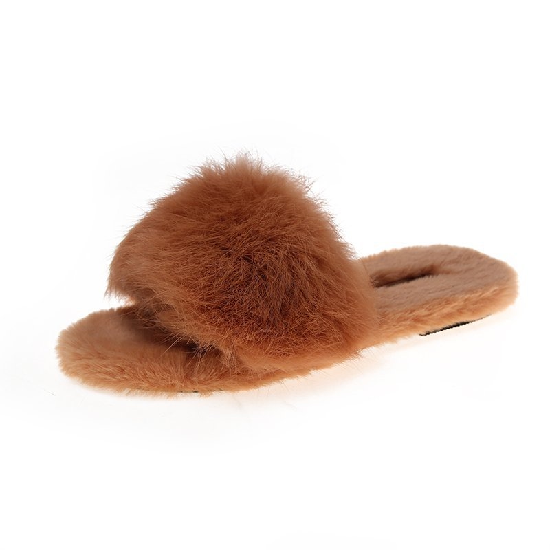 Rabbit Hair Flat Slippers For Women's New Style