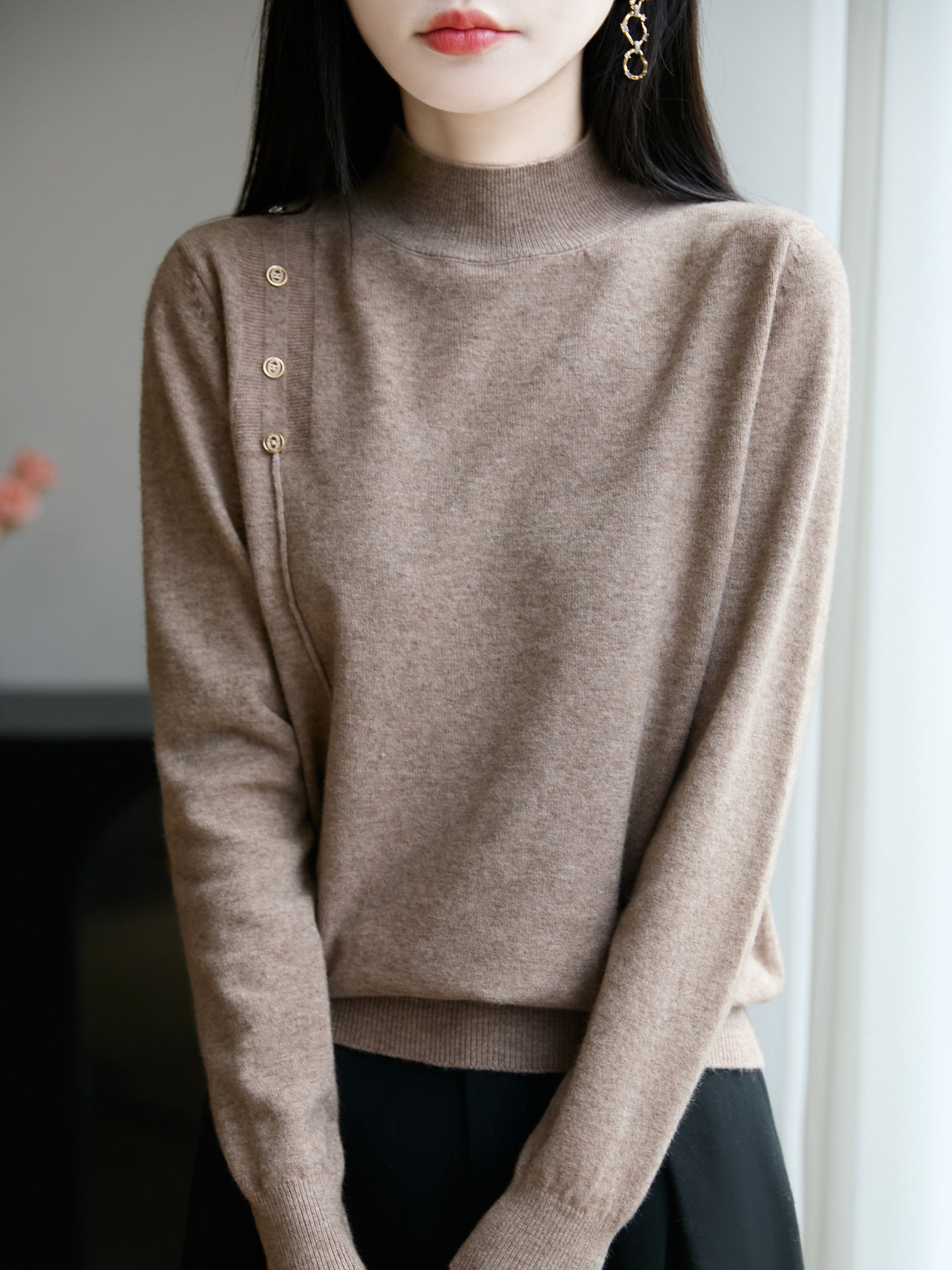 Semi-high Collar Knitted Women's Innerwear Base Sweater