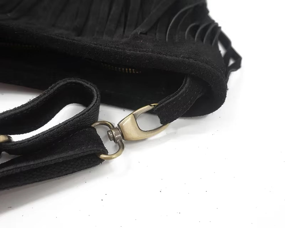 Women's Genuine Leather Suede Fringed Shoulder Bag - Fashionable Boho Chic Pouch for Street Style and Casual Outings