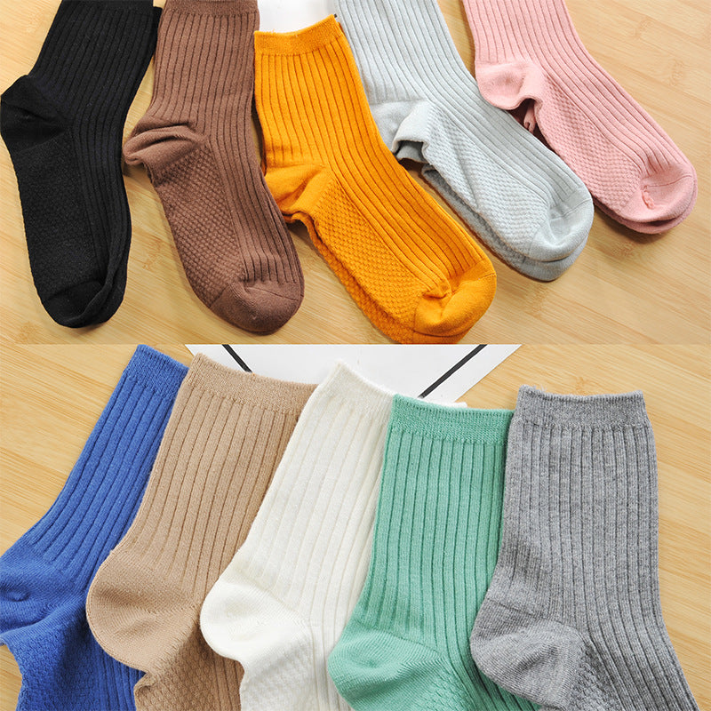 Ladies Pure Cotton Solid Color Middle Tube And Short Tube Black Women's Socks