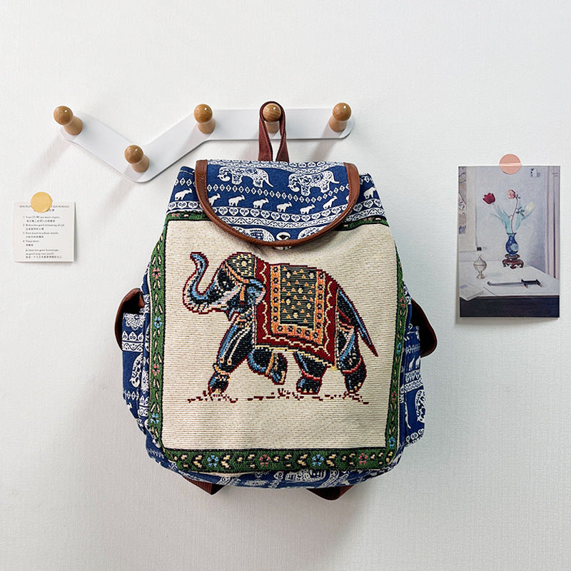 Special Drawstring Elephant Embroidered Backpack With Drawstring Buckle Cover