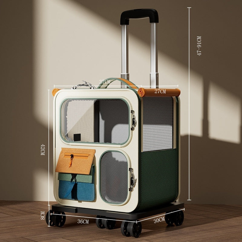 Large-Capacity Luggage-Style Cat Carrier With Multi-Functional Backpack Design