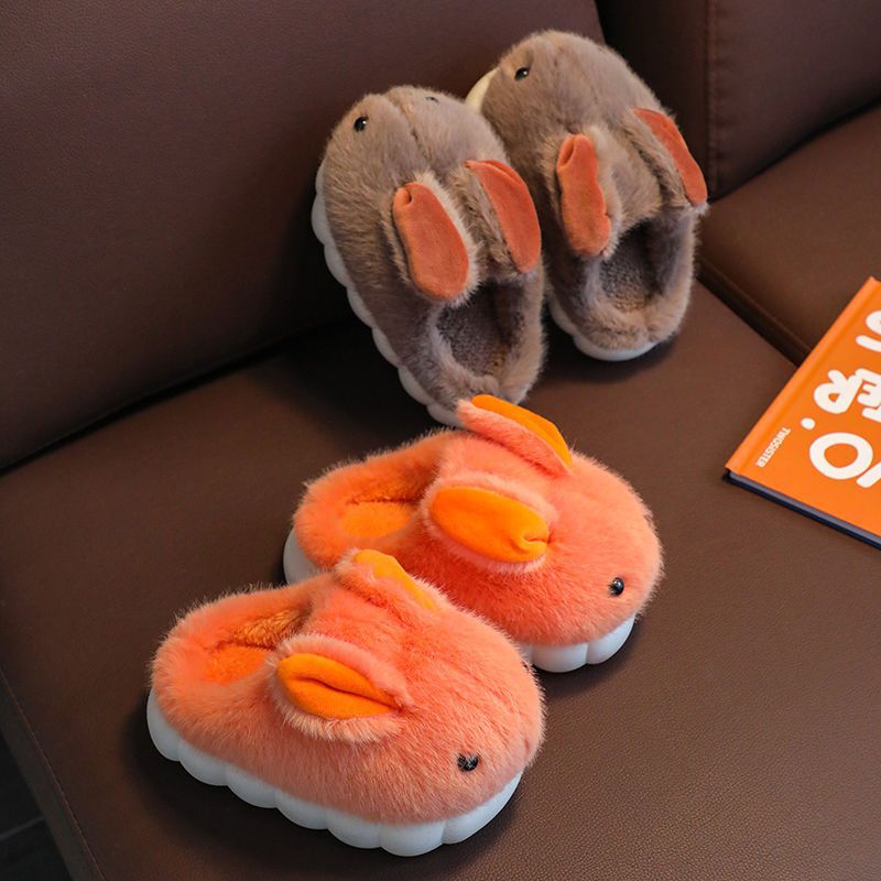 Winter Soft Sole Household Cartoon Cute Rabbit Big Medium And Small Children's Woolen Shoes