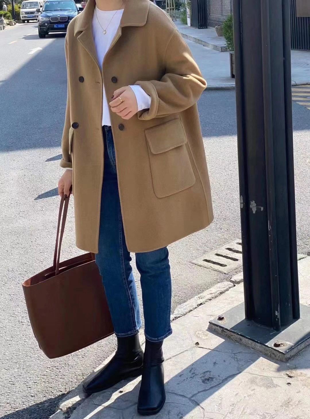 Medium Length Loose Small Wool Coat