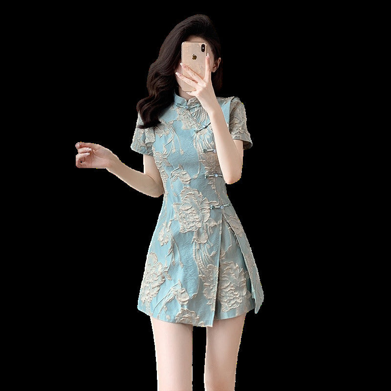 Jacquard Fabric Chinese-style Elegant Cheongsam Fashion Set