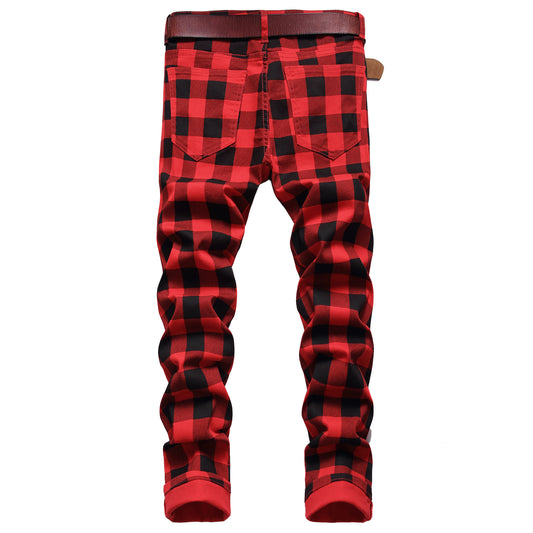 Print Check Fashion Personality Trend Jeans